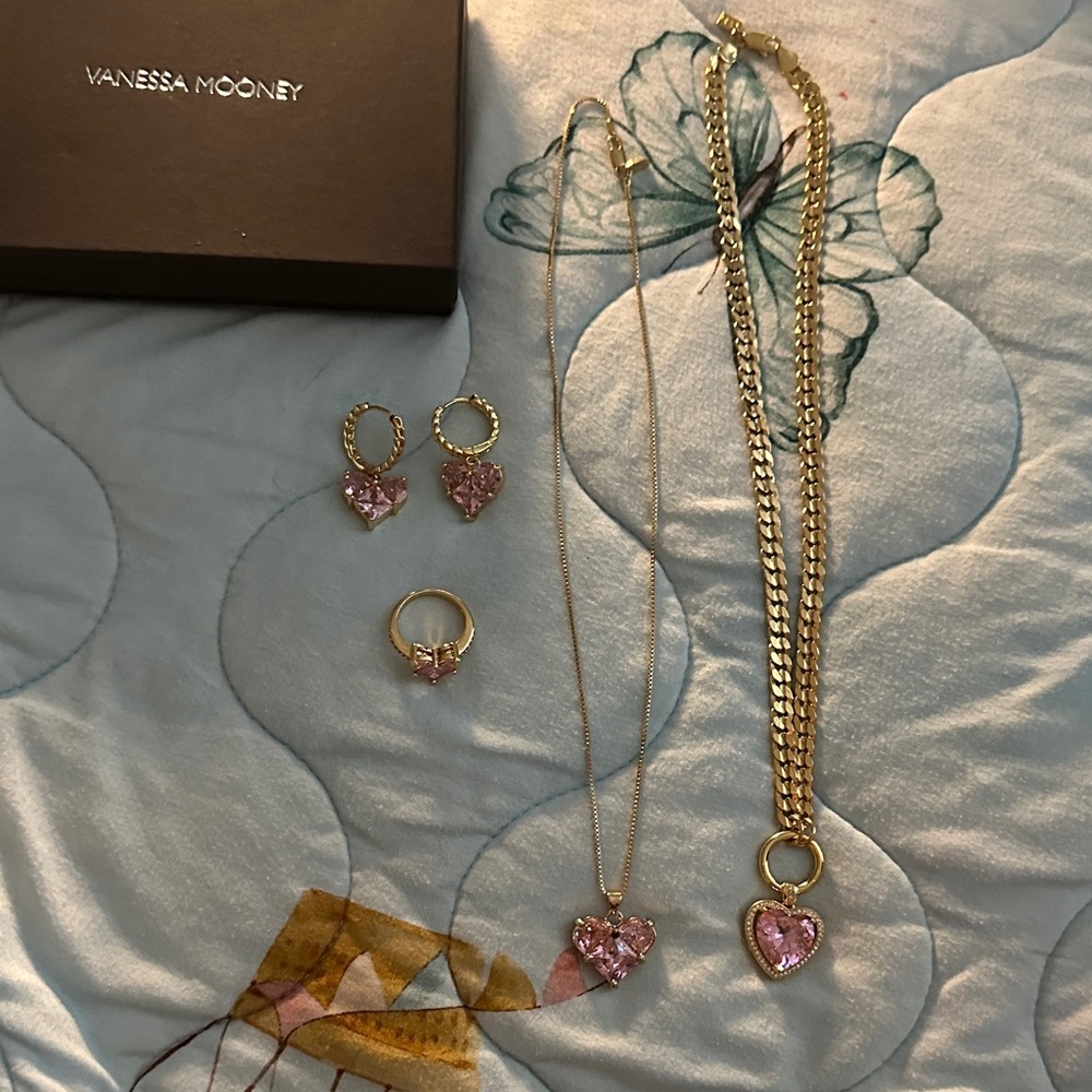 Vanessa Mooney Gold and Pink Heart Earrings